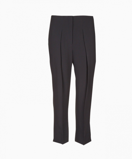 Pantalon droit taille haute en crepe