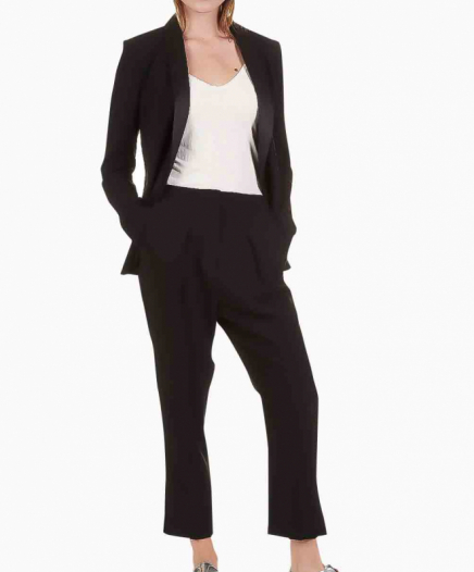 Pantalon droit taille haute en crepe