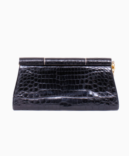 Pochette Cuir Crocodile Noir