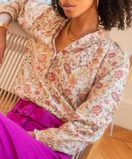 Blouse Imprimé Fleurs Beige