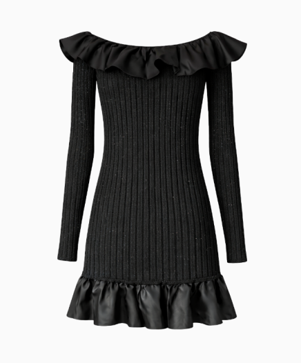 Robe Maille Bardot À Volants