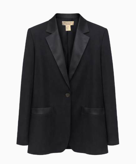Veste Blazer Noir À Revers Satinés Rive Gauche FW1992