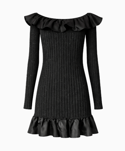 Robe Maille Bardot À Volants