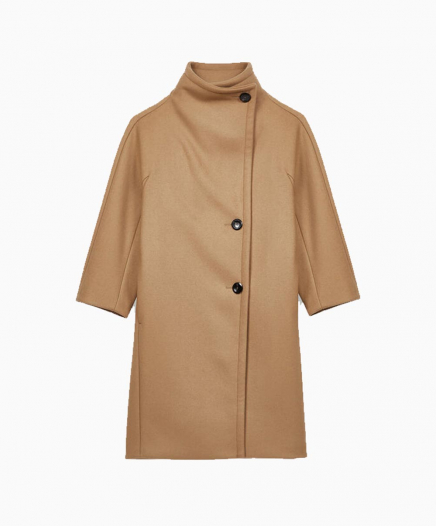 Manteau Long Grand Col en Drap de Laine