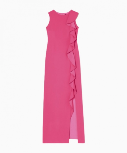 Robe longue cintrée en crepe de satin