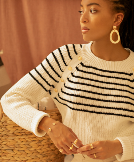 Pull Edouard Ecru à Rayures