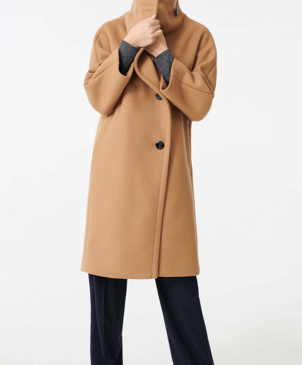 Manteau Long Grand Col en Drap de Laine