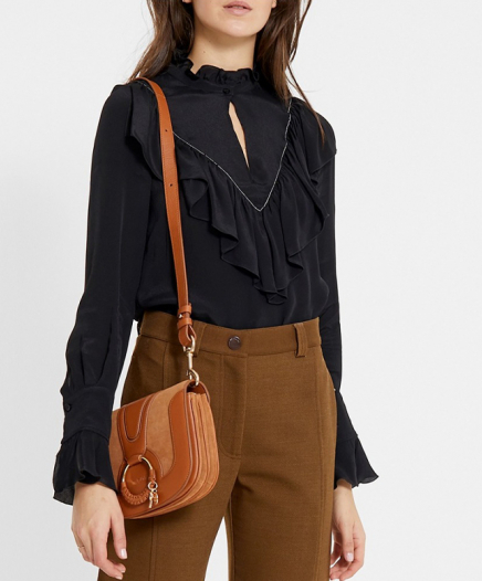 Blouse en Crêpe de Chine volantée noire