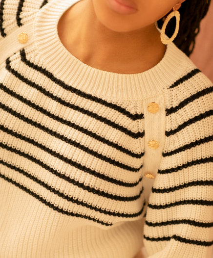 Pull Edouard Ecru à Rayures