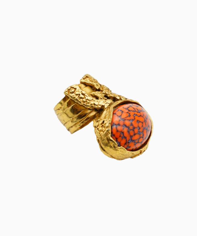 Location & Achat Bague Yves Saint Laurent, modèle Arty Cabochon Corail Circa 2000 3