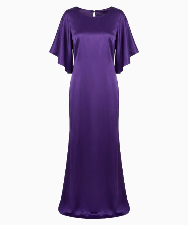 Location et Achat Robe Paule Ka, modèle Satin Violet Drapé 1