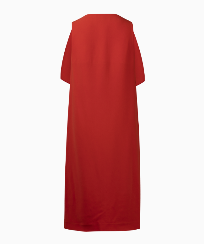 Location et Achat robe de soirée Mantu, modèle Rouge Drapée 4