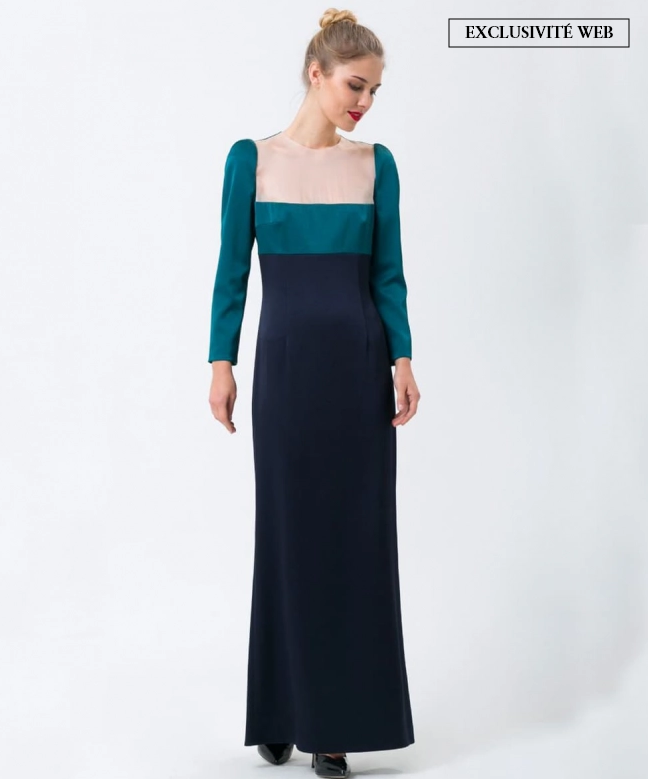 Location Robe de soirée décolleté carré bleu Paule Ka 1