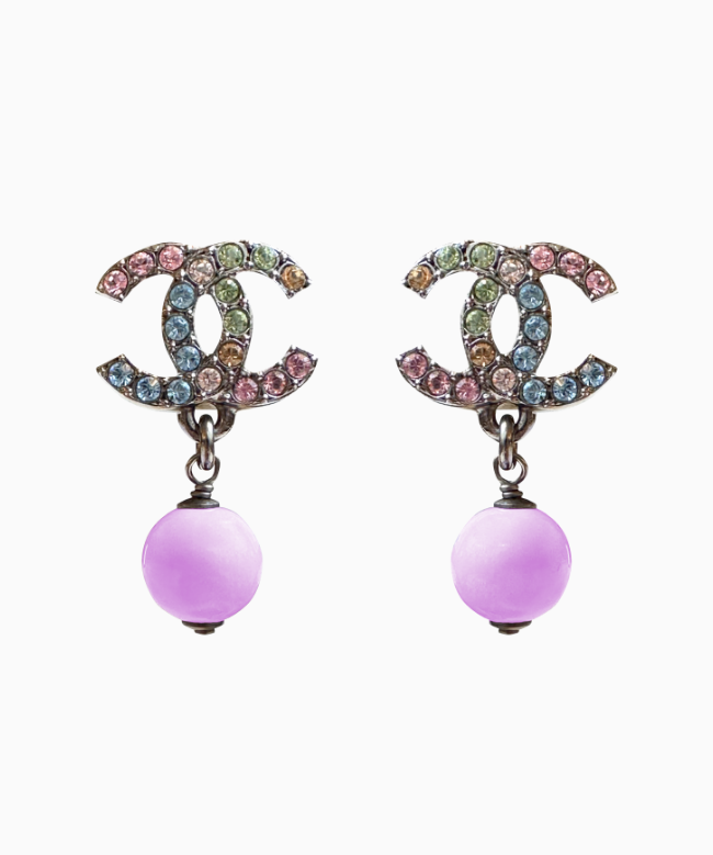 Location et Achat Boucles D'oreilles Chanel, modèle Double C violette