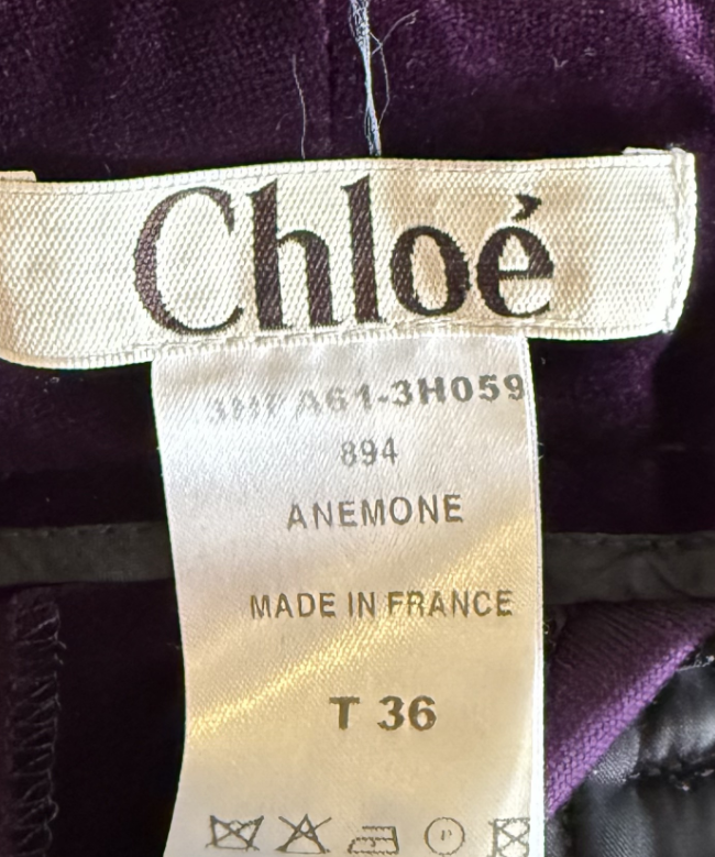 Location et Achat Pantalon Chloé, modèle Velours Prune FW2003 by Phoebe Philo 3