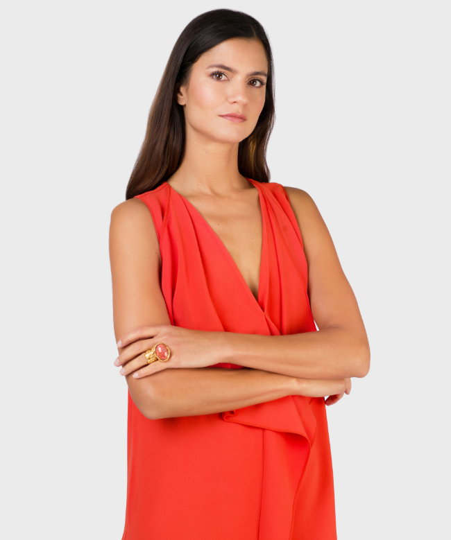 Location et Achat robe de soirée Mantu, modèle Rouge Drapée 6