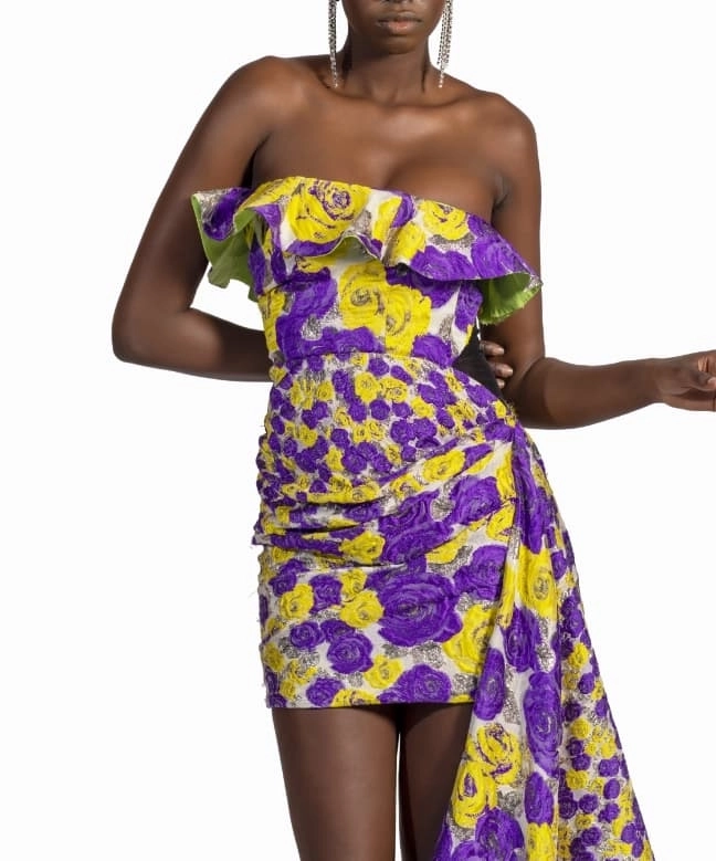 Location Robe de soirée Ungaro, modèle Bustier Traine Violette et jaune 5