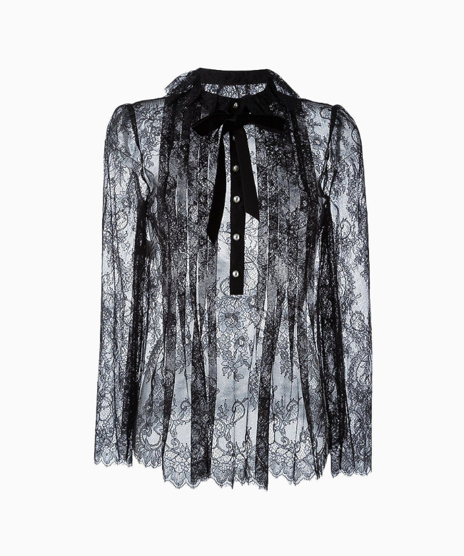 Location et Achat chemise Philosophy, modèle Dentelle Noire by Lorenzo Serafini PRE FALL 2016Cette chemise en dentelle noire signée Lorenzo Serafini illustre la sensualité romantique propre à la maison Philosophy 1