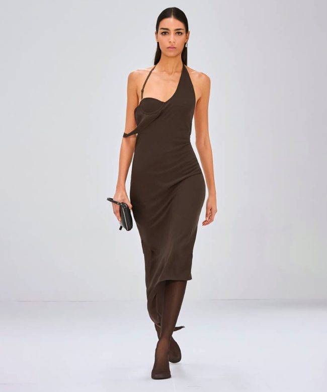 Location Robe de soirée Courrèges, modèle Undressed Tech Chocolat 1