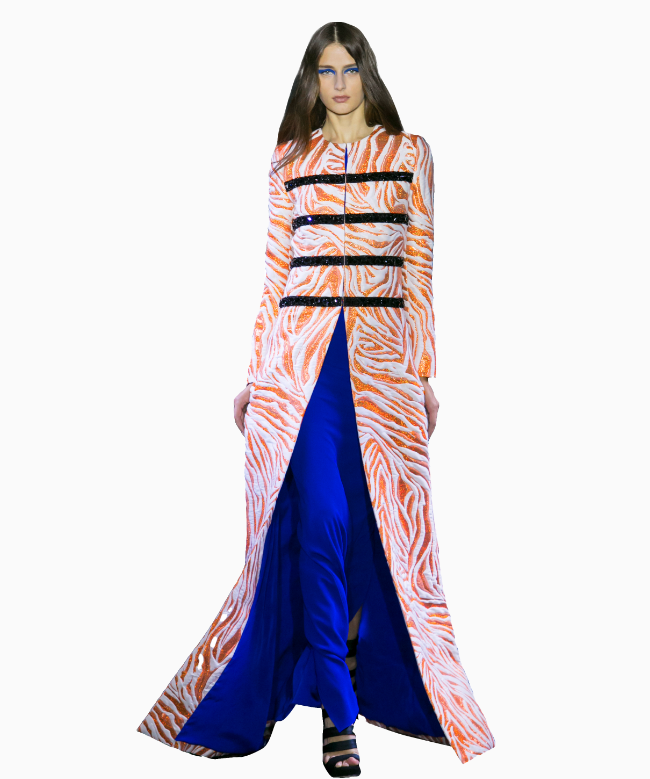 Location Manteau Azzaro, modèle Orange Zebra 1