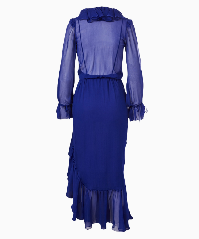 Location et Achat Robe Yves Saint Laurent, modèle Volants Fluide Bleu Électrique FW2020 3