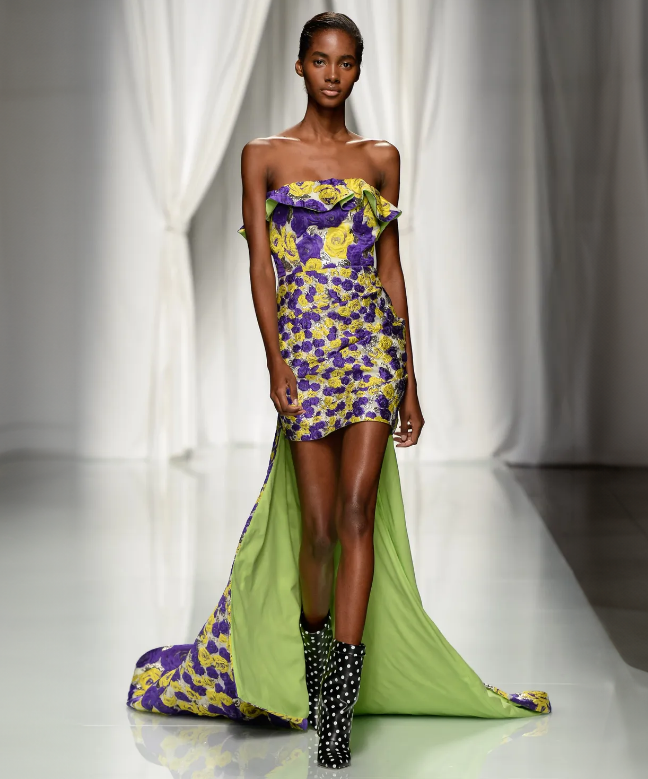 Location Robe de soirée Ungaro, modèle Bustier Traine Violette et jaune 1
