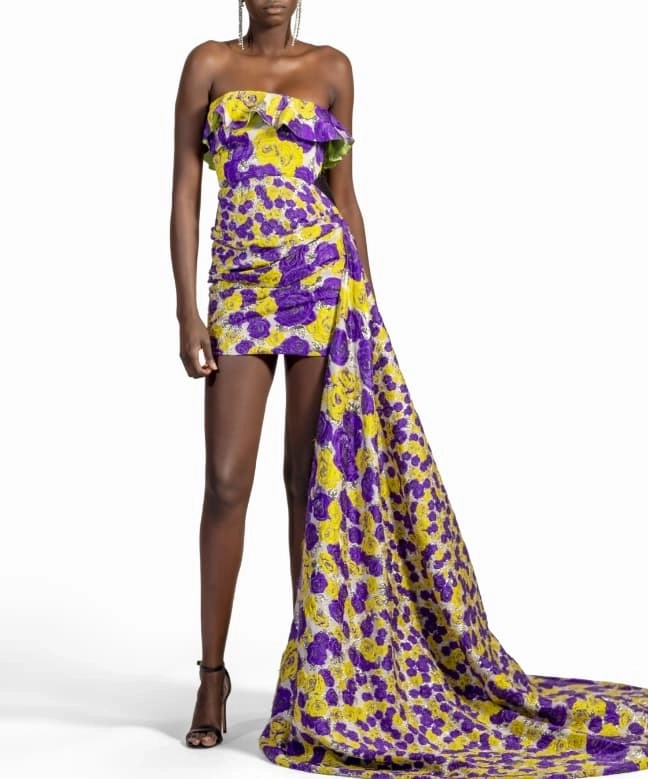 Location Robe de soirée Ungaro, modèle Bustier Traine Violette et jaune 3