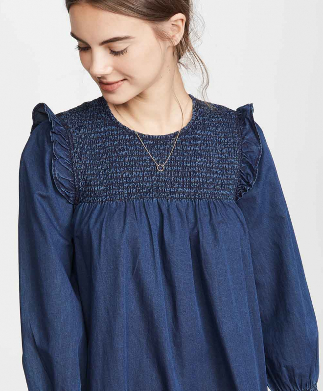 Location Robe de soirée MADEWELL Indigo Ruffle Neck Smocked Babydoll 4