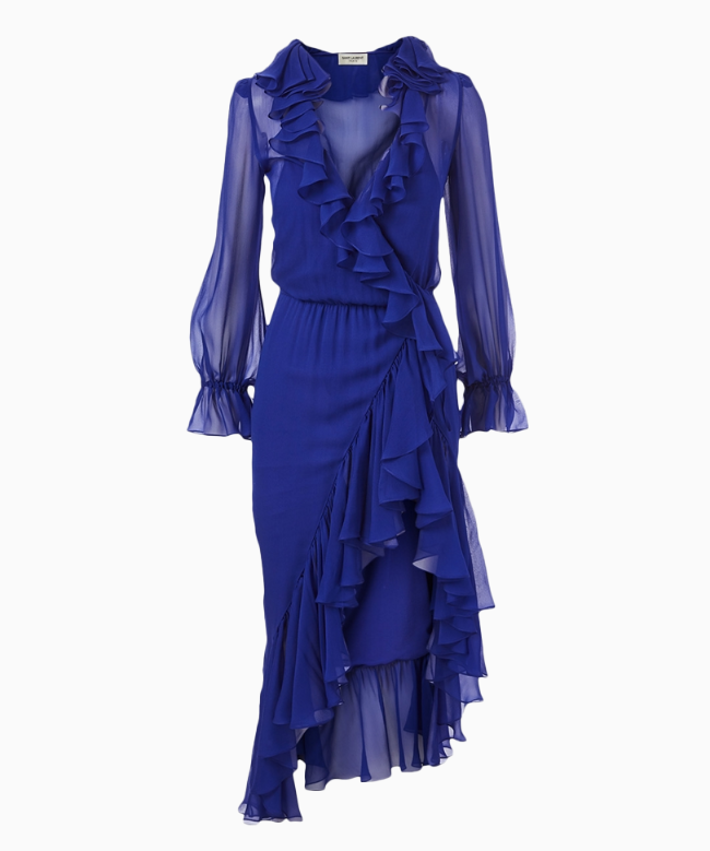 Location et Achat Robe Yves Saint Laurent, modèle Volants Fluide Bleu Électrique FW2020 2