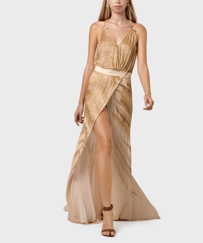 Location Robe de soirée Roberto Cavalli, modèle Sirena Dorée 1