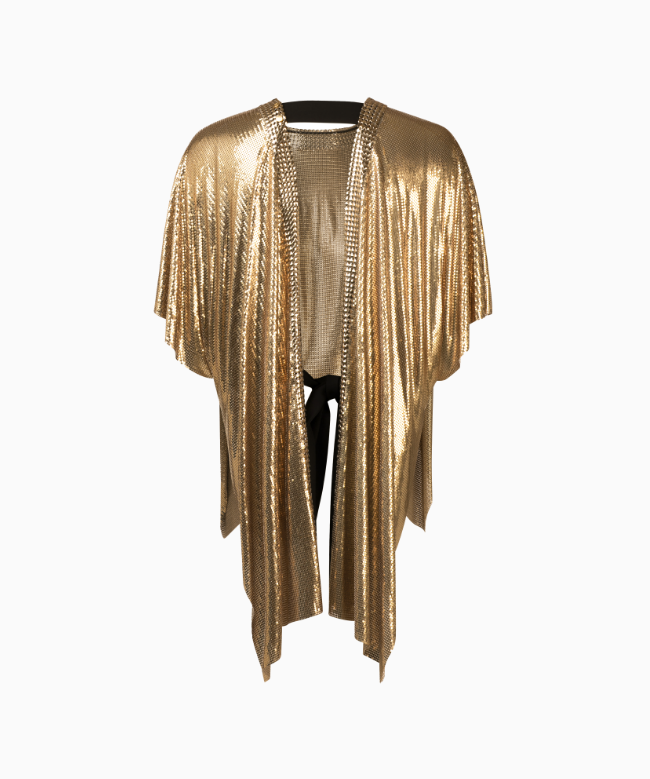 Location Top Paco Rabanne, modèle Liquid Gold FW 2017,Présenté lors du défilé Printemps-Été 2018, ce top doré illustre la vision futuriste et sensuelle de la maison Paco Rabanne 2