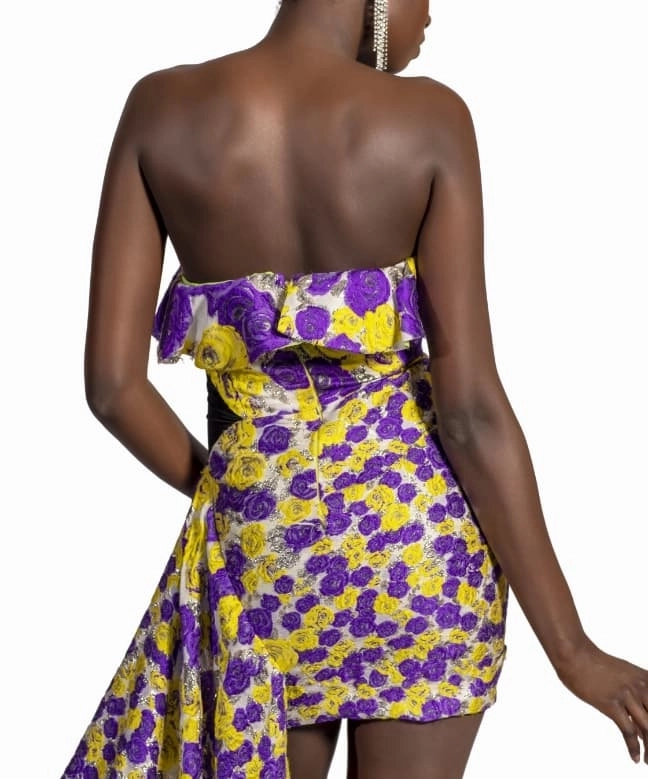 Location Robe de soirée Ungaro, modèle Bustier Traine Violette et jaune 6
