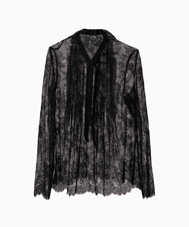 Location et Achat chemise Philosophy, modèle Dentelle Noire by Lorenzo Serafini PRE FALL 2016Cette chemise en dentelle noire signée Lorenzo Serafini illustre la sensualité romantique propre à la maison Philosophy 2