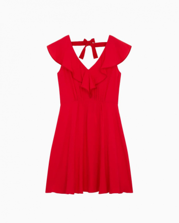 Robe Courte Rouge En Crepe-Exclusivité web