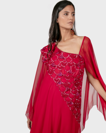 Robe Mousseline Rouge Brodée