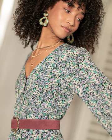 Robe Midi Fleurie Vert Grace-Exclusivité web