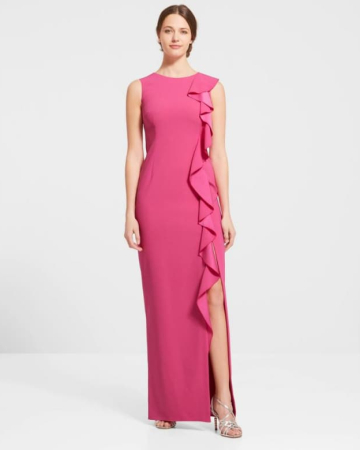 Robe longue cintrée en crepe de satin