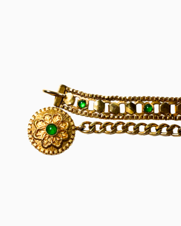Ceinture  Chaîne Dorée à Cabochons Verts Circa 1960 par Robert Goossens