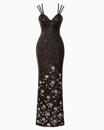 Robe Sequins Black Floral