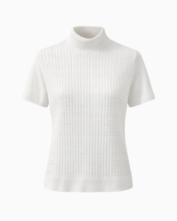 Top Maille Texturée Col Roulé Ivoire