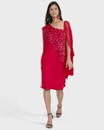 Robe Mousseline Rouge Brodée