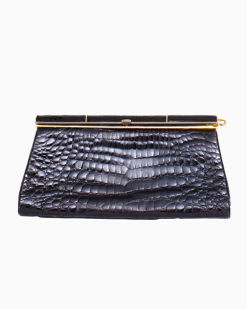 Pochette Cuir Crocodile Noir
