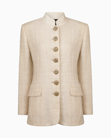 Veste Tailleur Structuré Tweed Ivoire