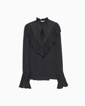 Blouse en Crêpe de Chine volantée noire