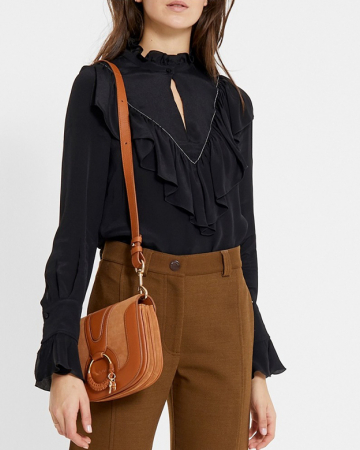 Blouse en Crêpe de Chine volantée noire