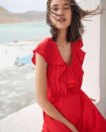 Robe Courte Rouge En Crepe-Exclusivité web