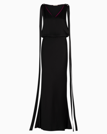 Robe Satin Noire Ruban