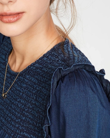 Robe Indigo Ruffle Neck Smocked Babydoll